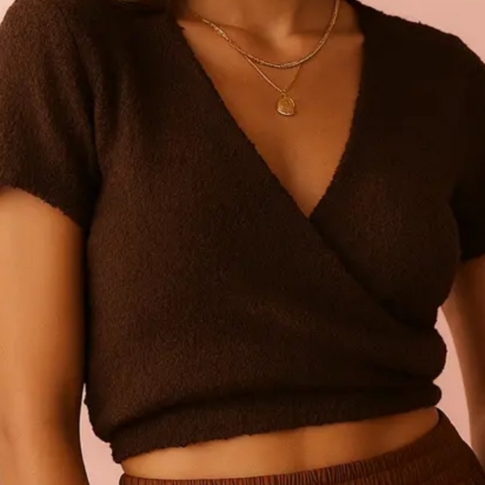 NEW! Fuzzy Tie Back Short Sleeve Sweater from Endless Blu - Picture 4 of 4